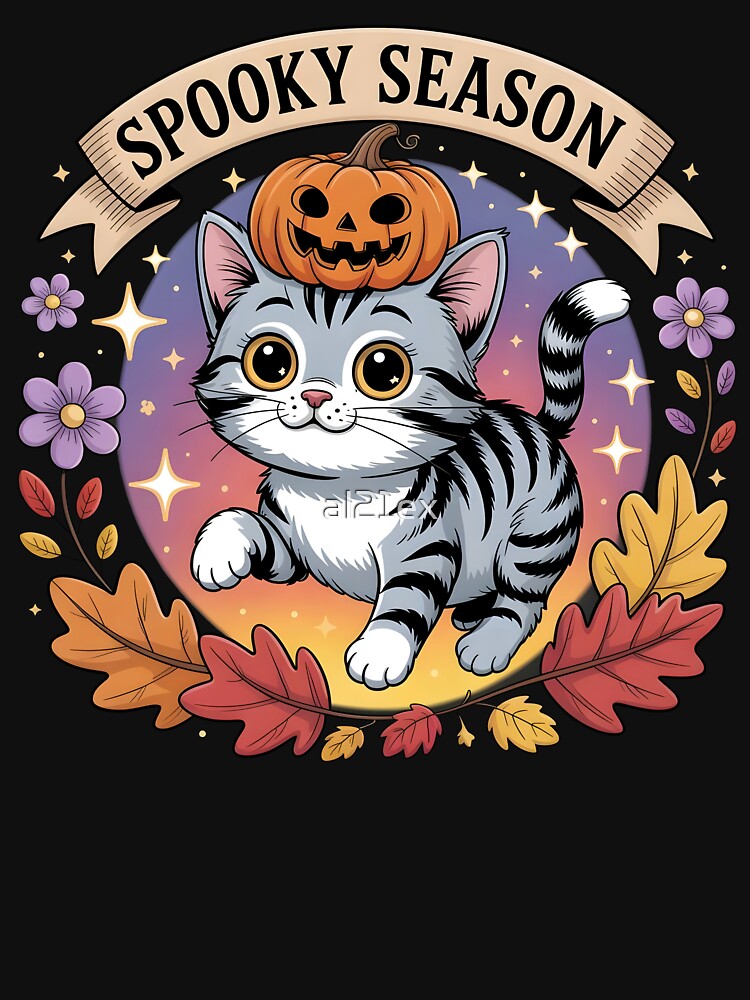 Spooky Season Adorable Ghost Kitty Pumpkin Hat T-Shirt | Spooky Halloween Kitty by al21ex