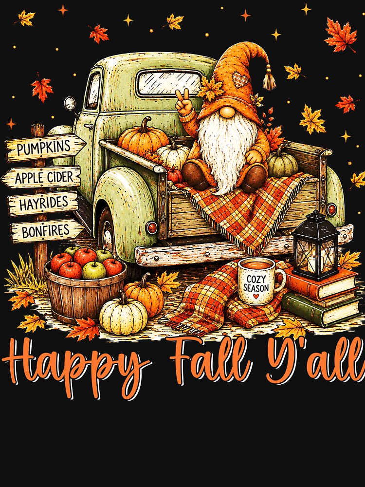 Happy Fall Y’all Gnome Vintage Pumpkin Truck by varin-studio