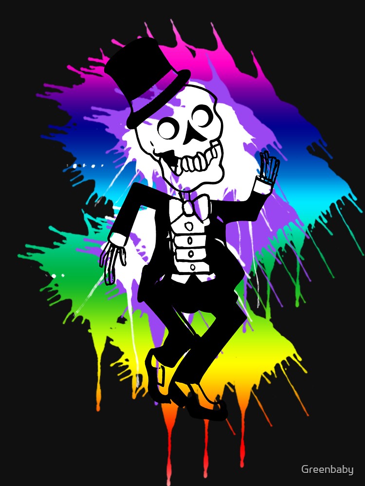 Fun Rainbow Skeleton Dancing with Top Hat by Greenbaby
