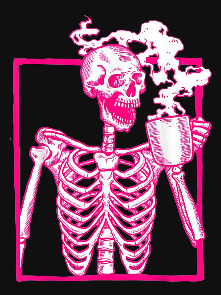 Halloween Coffee Drinking Skeleton Pink by paudels