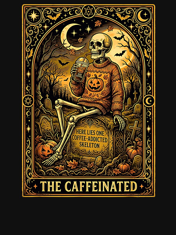 The Coffee Skeleton Tarot Card Funny Spooky Coffee Lover by Rahamkshop