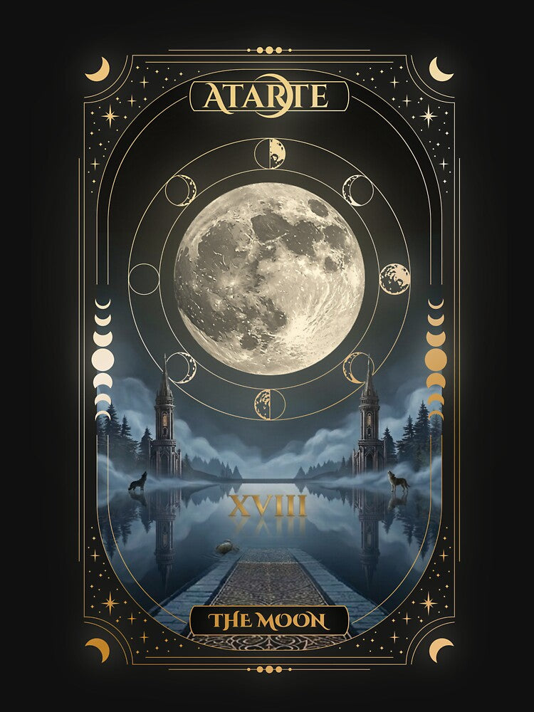 The Moon Tarot Card XVIII - Luxury Gold & Black Occult Art by Atarte by Atarte