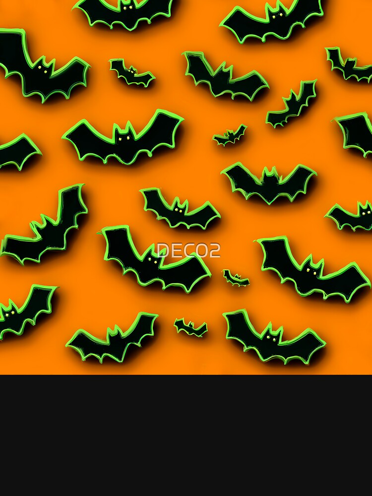 Halloween Neon Hues Green And Black Bats On Orange by DEC02
