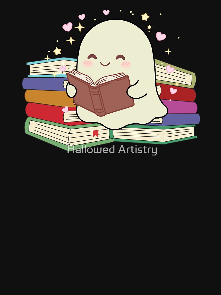 Kawaii Ghost Reading Books | Cute Book Lover Ghost with Books by Hallowed Artistry
