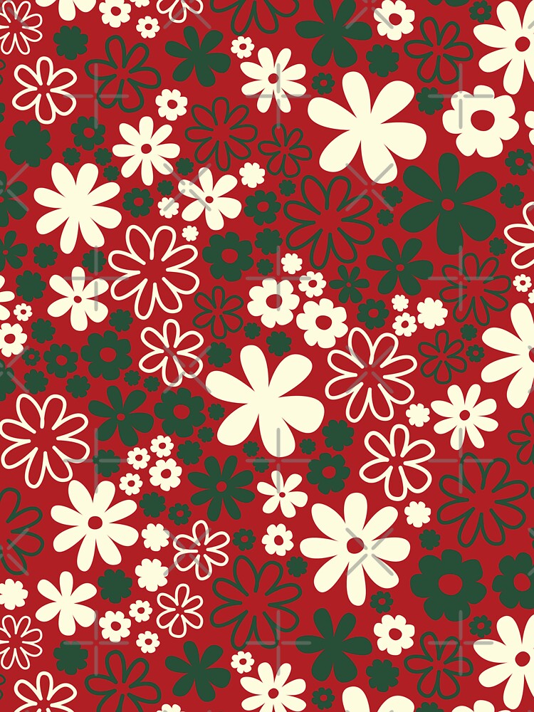 Classic Retro Vintage 50s Christmas Flower Pattern in Red Green Cream by blomastudios