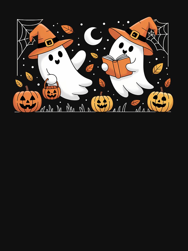 Cute Ghost Drinking Coffee Ghost Book Reading Halloween Fall by JonBarnes22