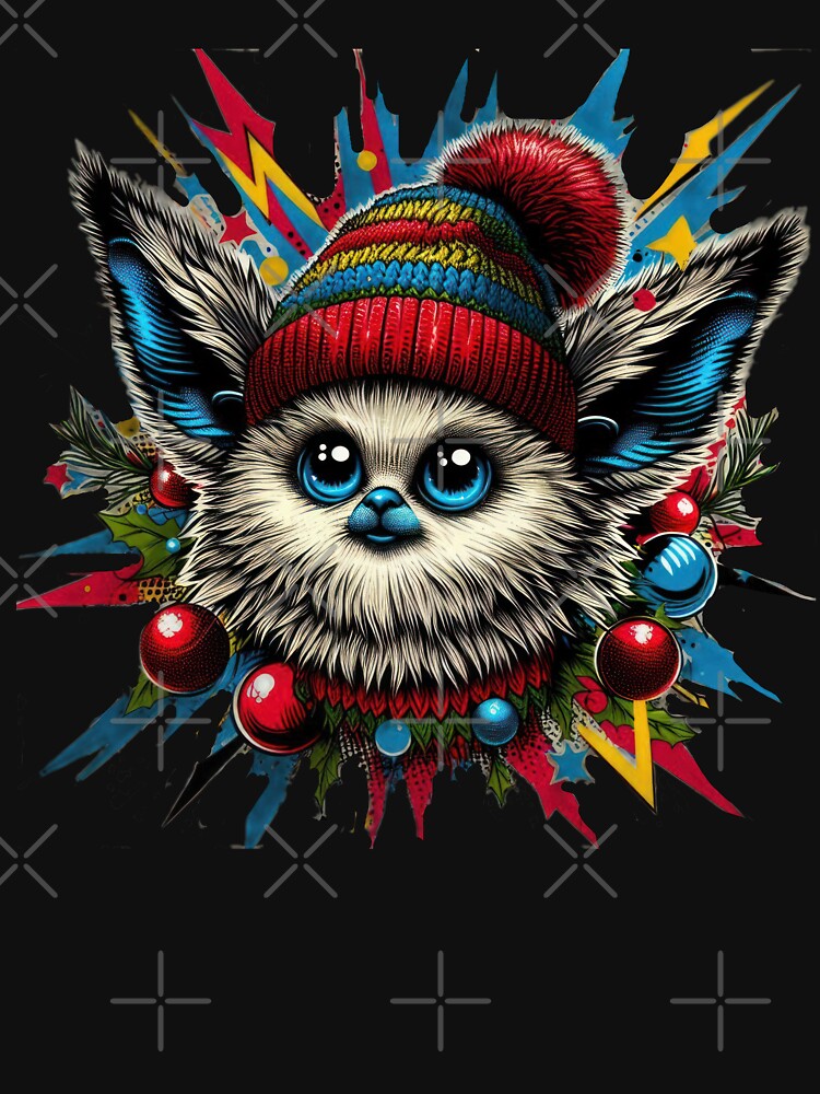 Christmas Vintage pop art goblin with hat and tinsel,Christmas goblin,christmas animals,christmas Vintage by Expressions-Sel