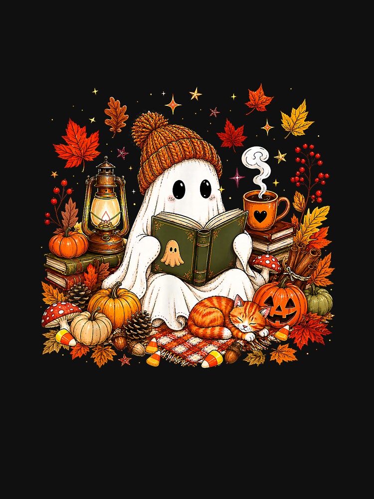 Cute Ghost Reading Book Fall Autumn Cozy Halloween by mari-kayden