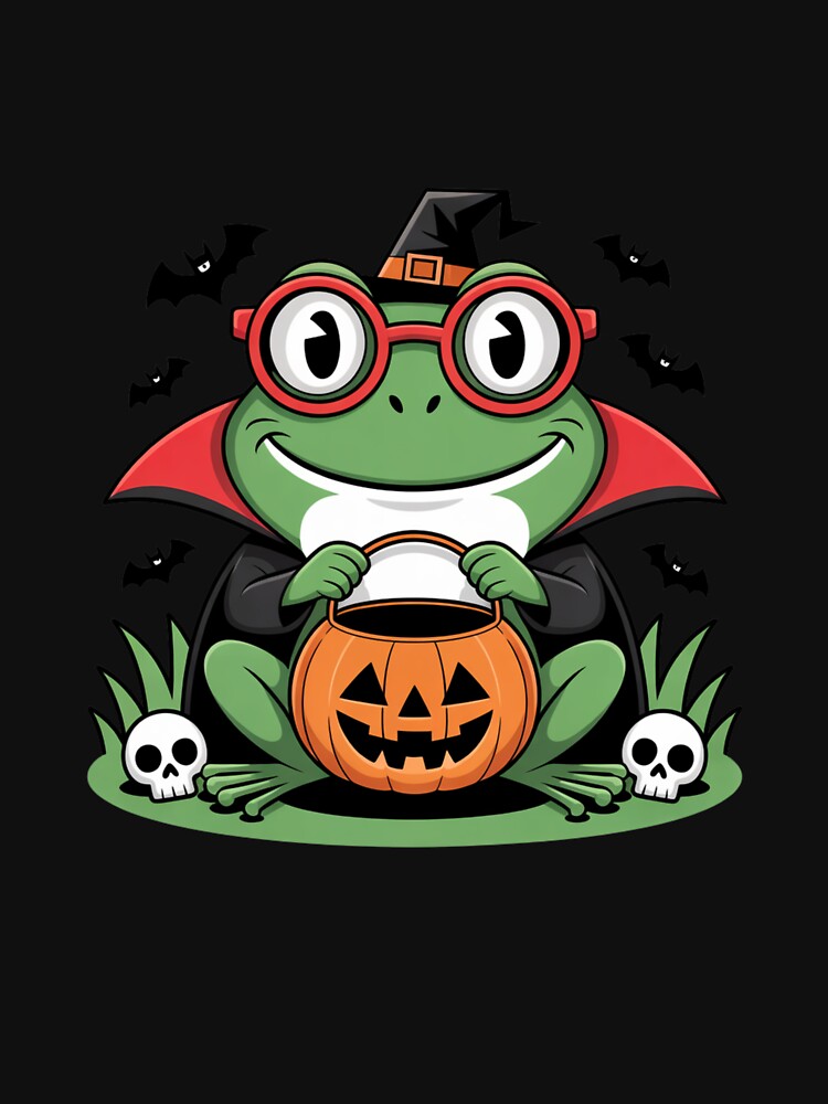 Funny Dracula Frog with Pumpkin Candy Bucket | Cute Halloween Design by ColorSplash123