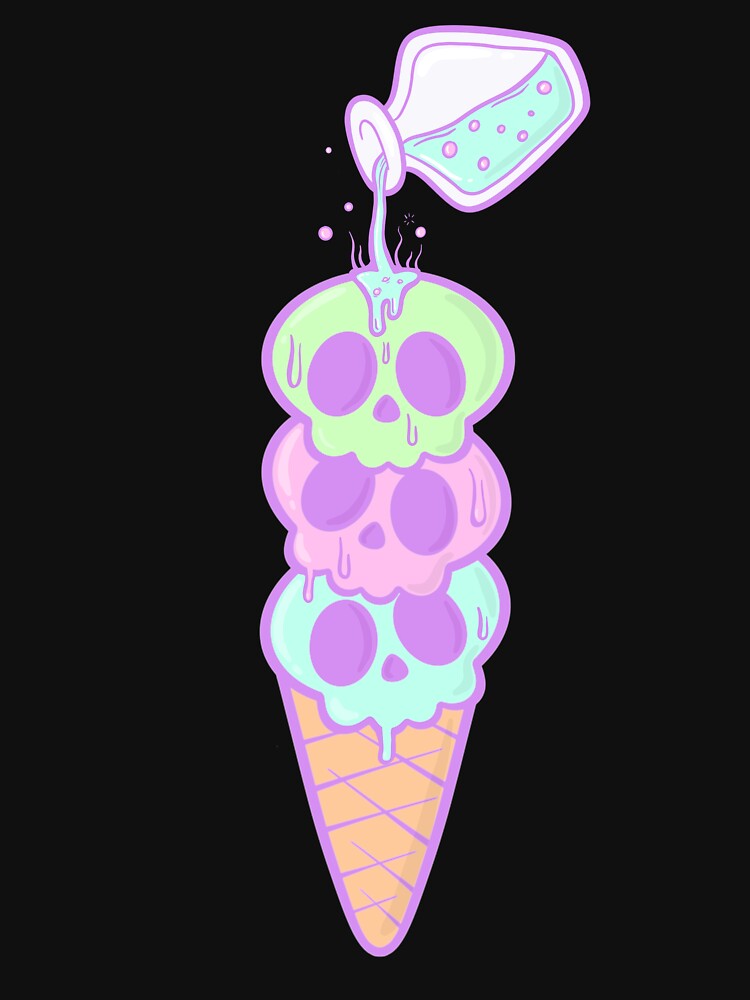 Pastel Goth Skull Ice Cream Cone Cute Kawaii Illustration by JessieJune