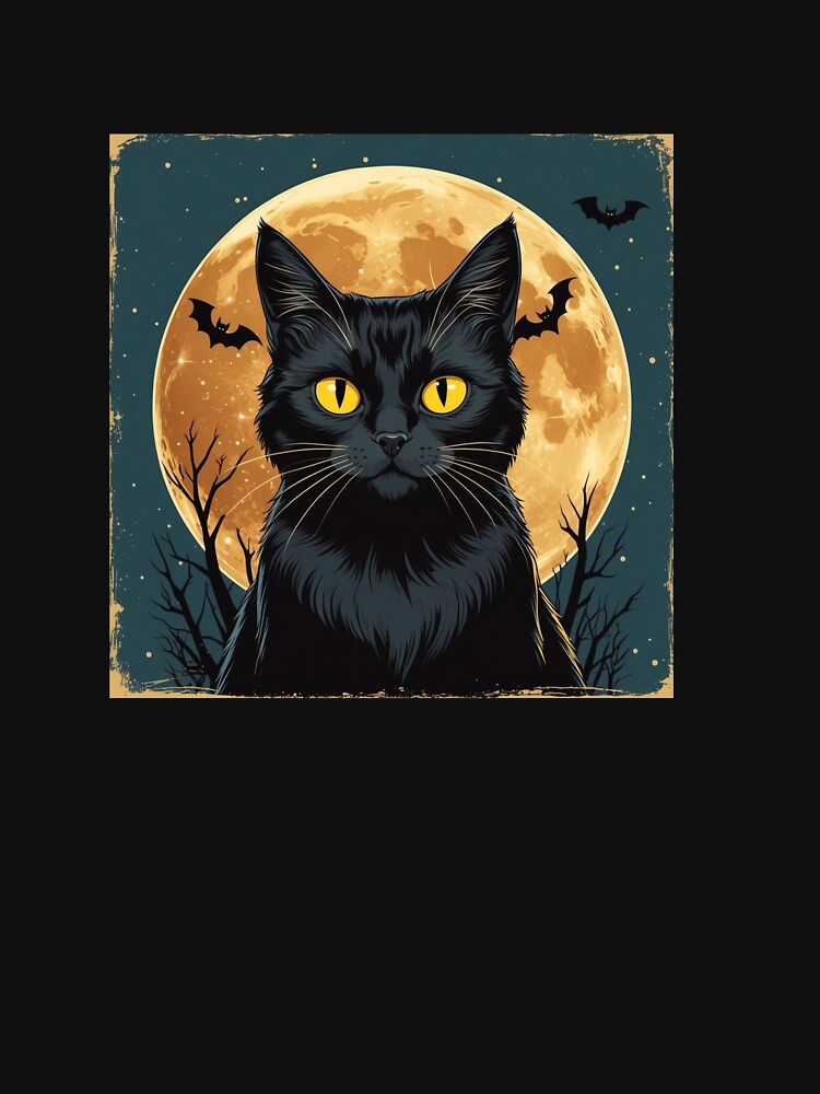 Classic Retro Black Cat Halloween T-Shirt by Almond Paper Co.