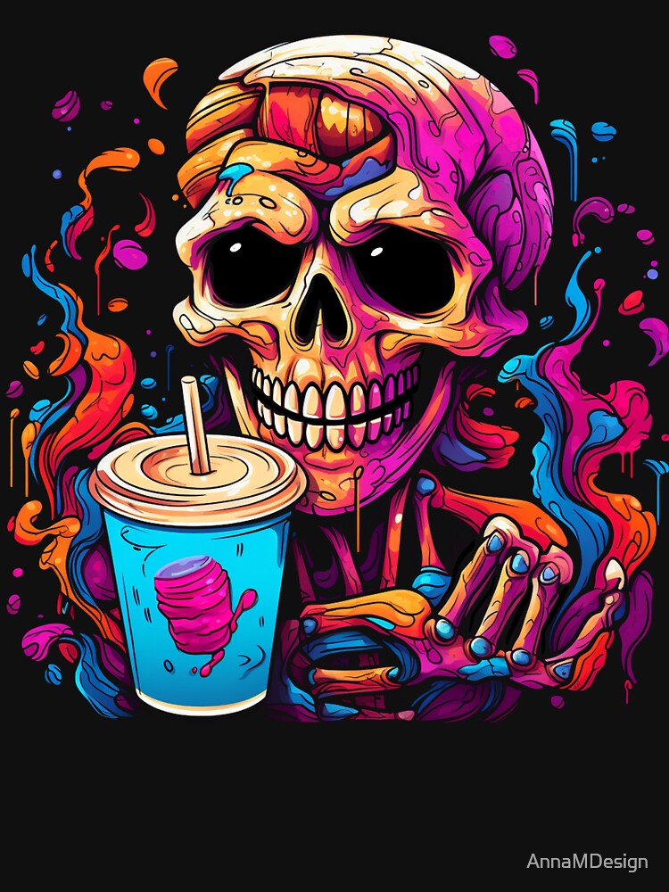 Halloween Cartoon Colorful Skeleton Drinking Coffee by AnnaMDesign