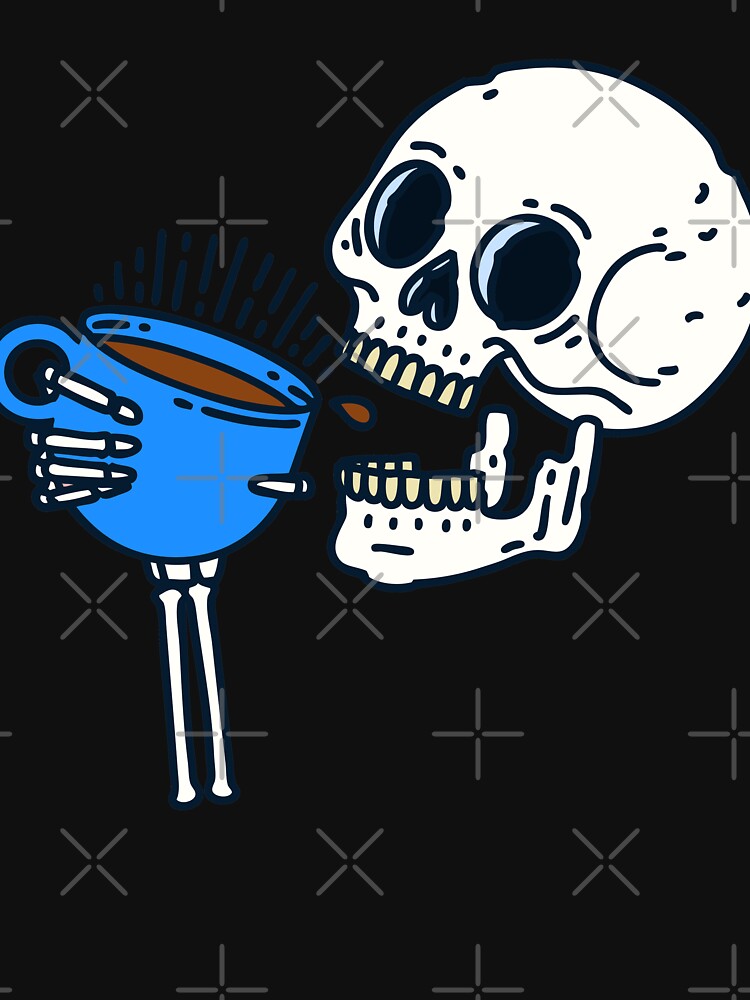 halloween coffee drinking skull skeleton blue by Gossip Rag