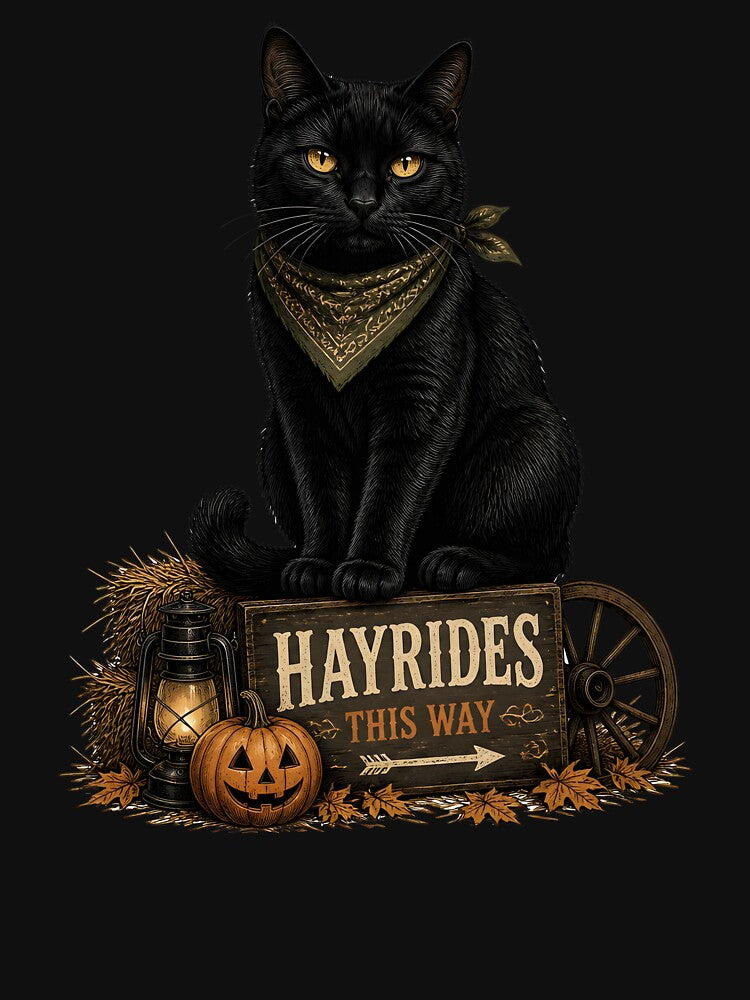 Haunted Hayride Cat Retro Halloween Poster Halloween by OliviaHayesArt