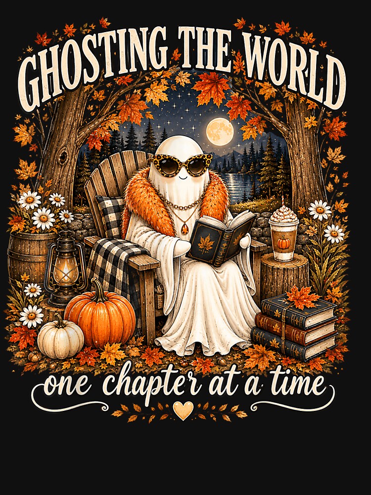Ghosting the World One Chapter at a Time Cozy Fall Reading Ghost Design by VioletNance