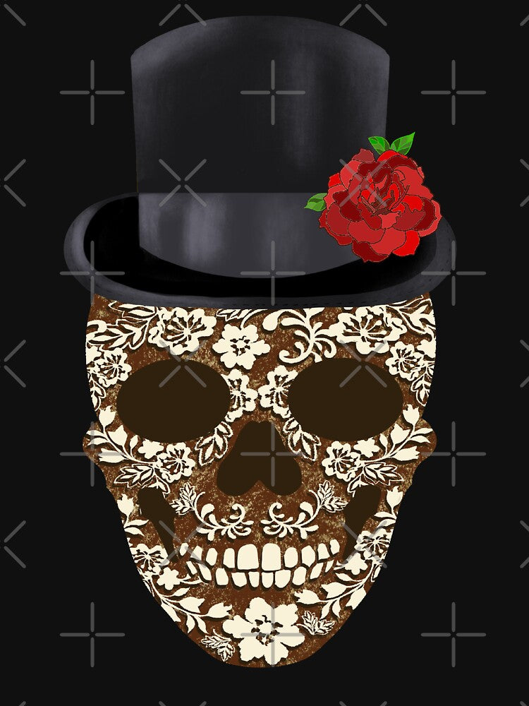 Vintage Ivory Flowers Sugar Skull Top Hat with Rose by MFGB-Creations