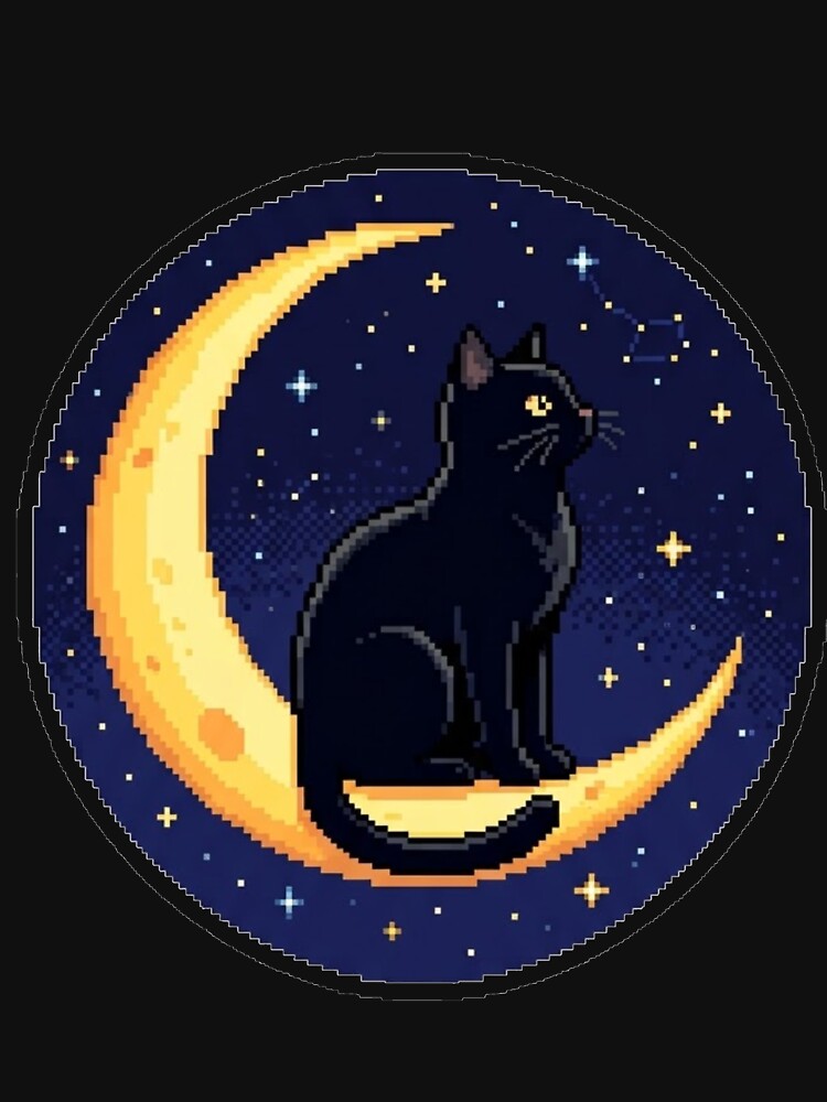 Black Cat on Crescent Moon Pixel Art – Celestial Night Sky by CaseDiary