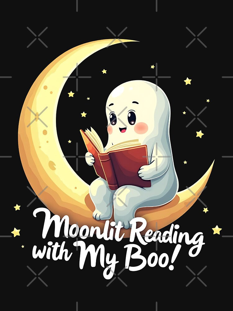 "Moonlit Reading with My Boo!" Ghost Reading by Moonlight Halloween T-Shirt by AI-volution