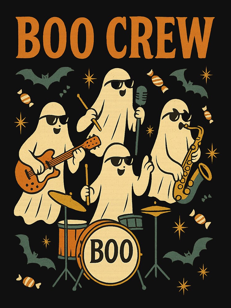 Boo Crew – Retro Ghost Band Funny Mid Century Halloween Design by FluffyCreative