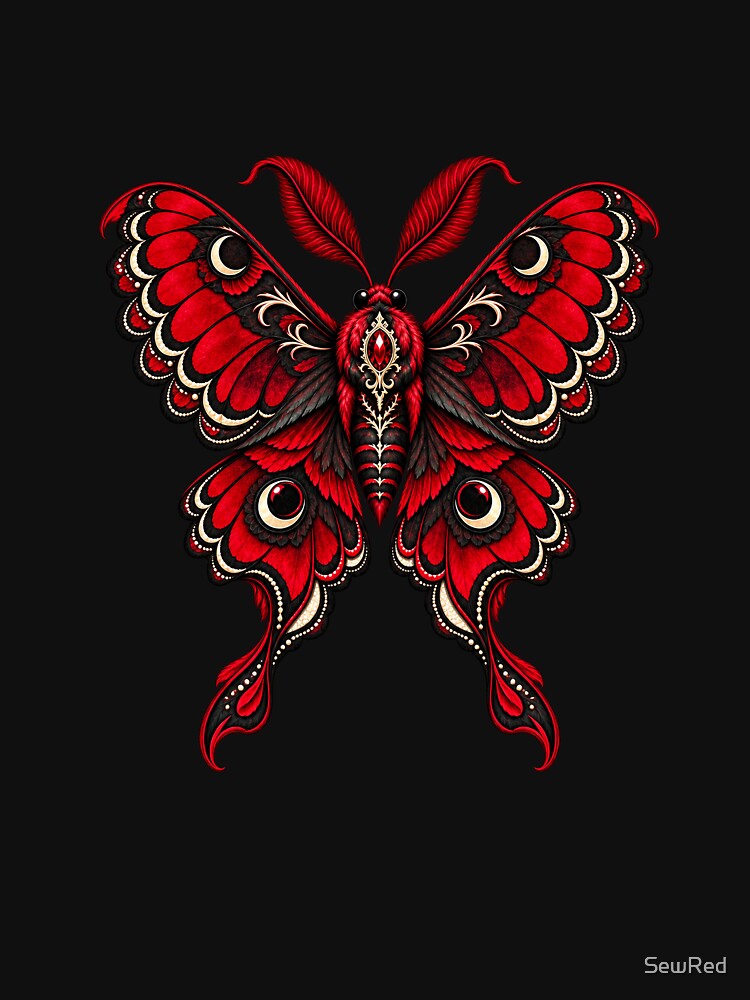 Crimson Lace Moth | Gothic Red Moth Design by SewRed