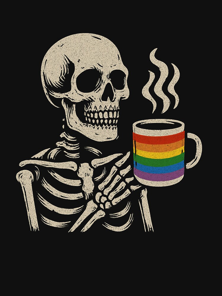 Funny Skeleton Drinking Coffee With Rainbow Pride Mug by haitrieuic96