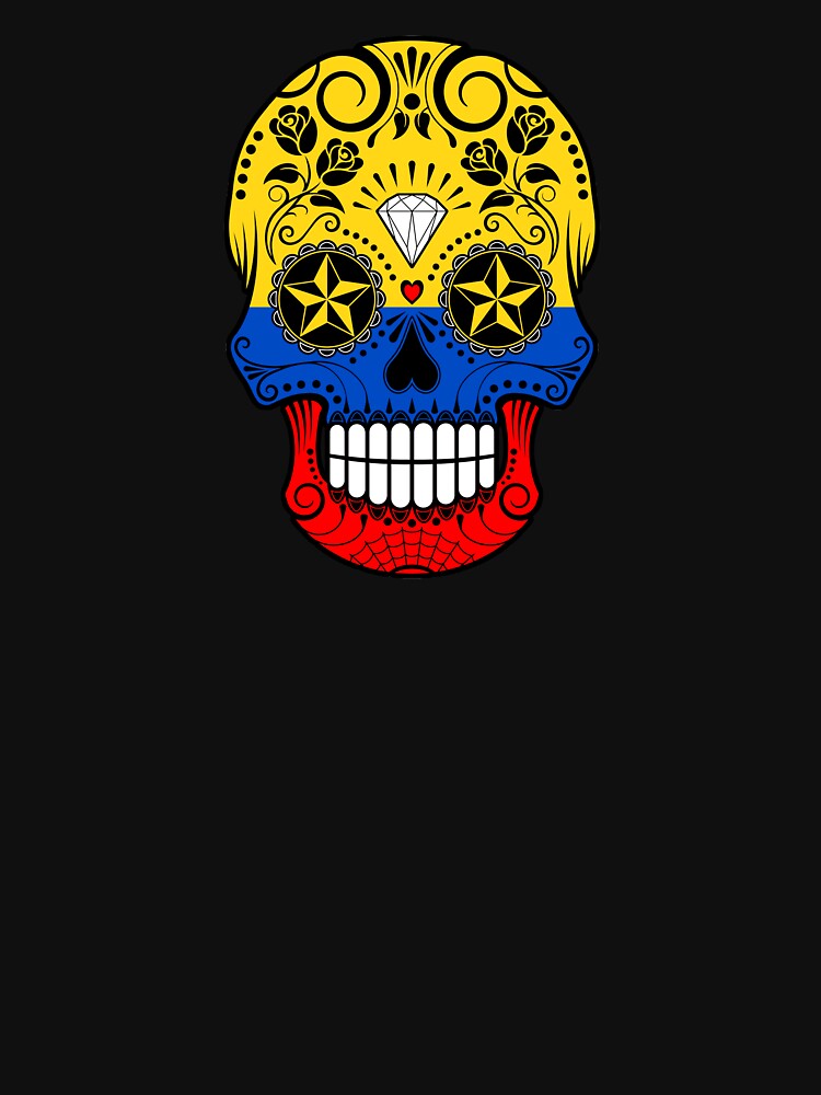 Sugar Skull with Roses and Flag of Colombia by JeffBartels