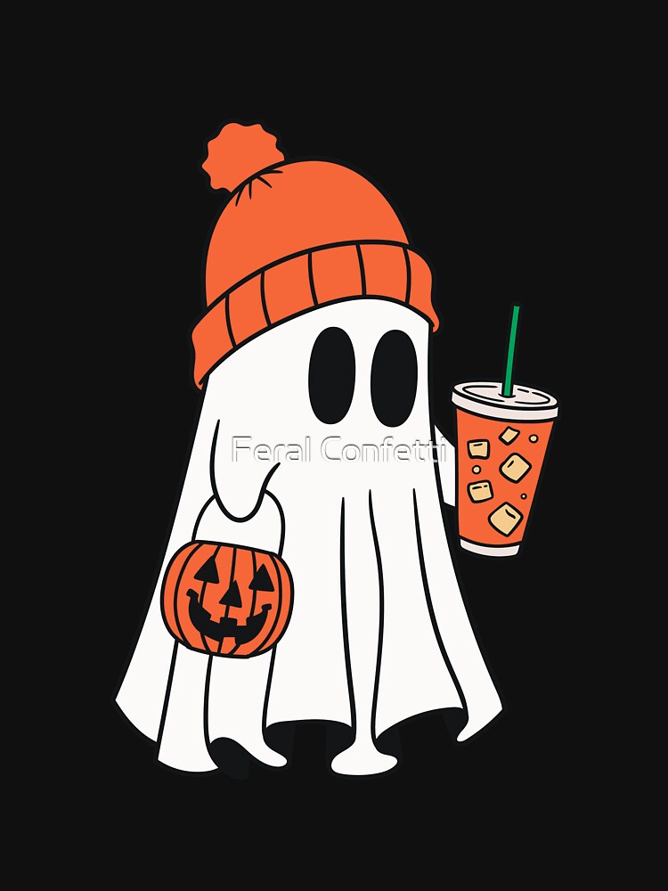 Pumpkin Latte Ghost – Cute Halloween Coffee Ghost Design by Feral Confetti