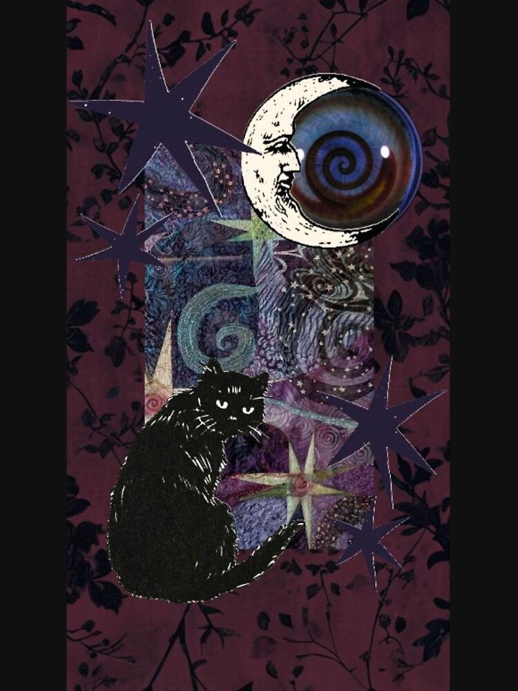 Purple maroon whimsigoth aesthetic with cat, moon and stars aesthetic by BrontesWhimsyStore