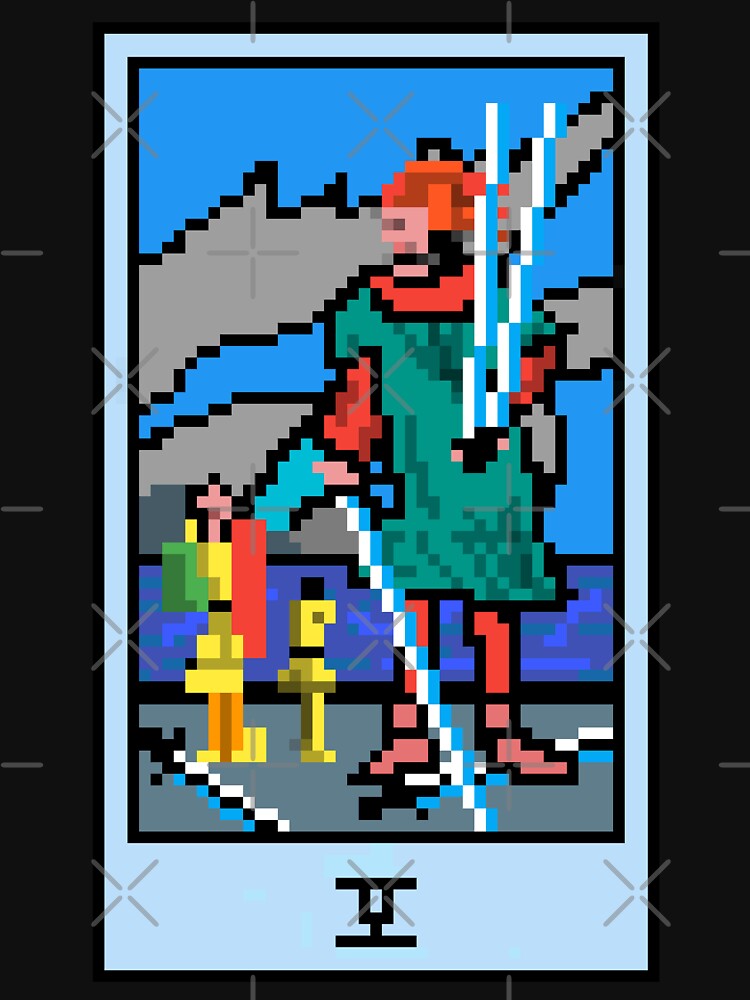 Wait, is this pixel art tarot? Black - Minor Arcana 'Five of Swords' (Design for T-shirt, stickers and other accessories) by Pixel Waite