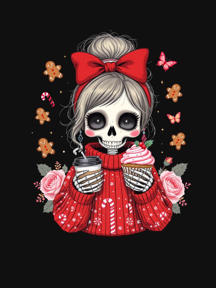 Coffee & Cupcake Skeleton Girl | Cozy Gothic Christmas Design by ColorSplash123