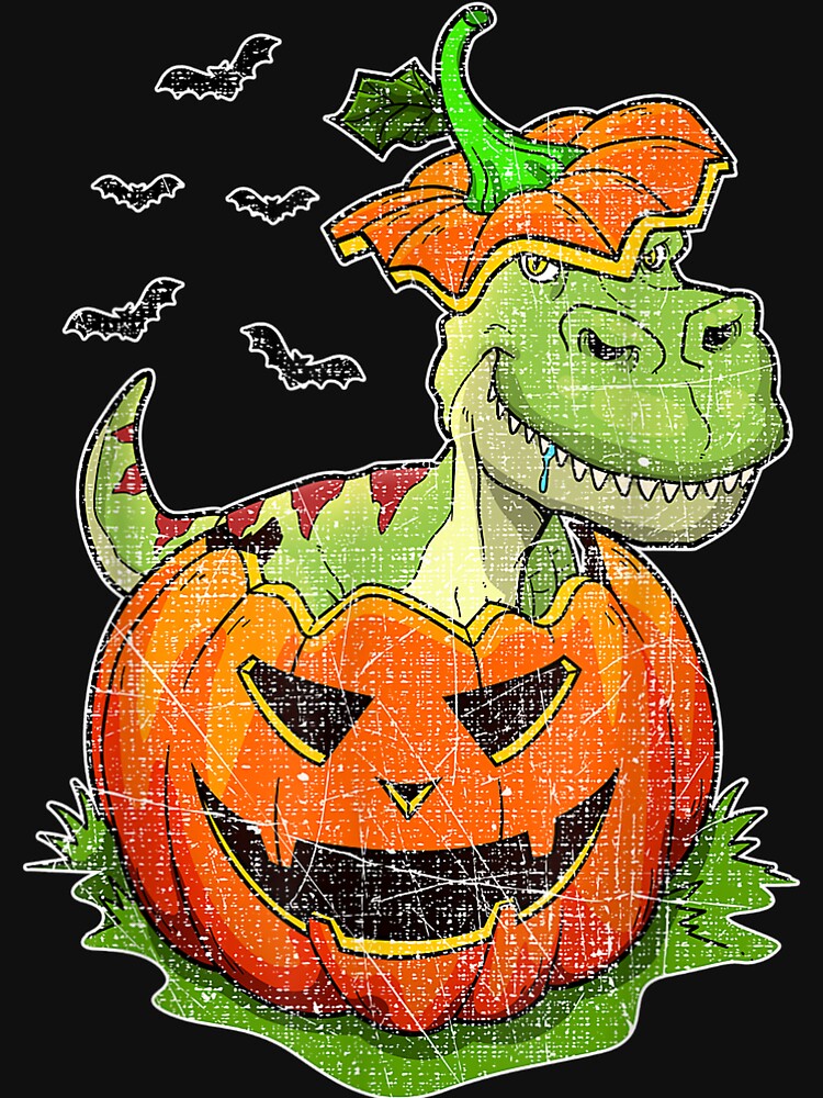Cute Halloween T-Rex Dinosaur Pumpkin Jack O Lantern Kids by RonaldoStudio