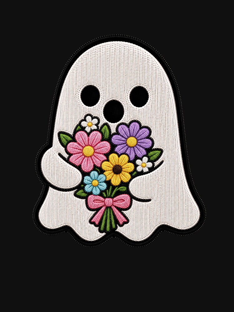 Cute Ghost Flower Kawaii Embroidery Patch Design by ColorSplash123