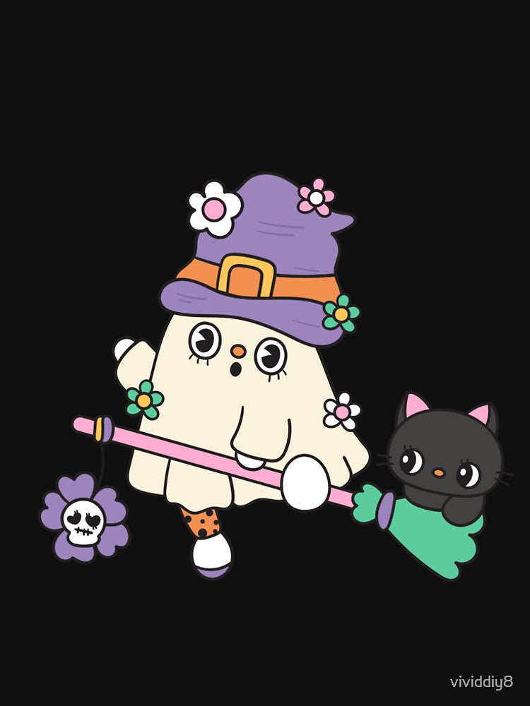 Halloween Ghost with cat kawaii design by vividdiy8