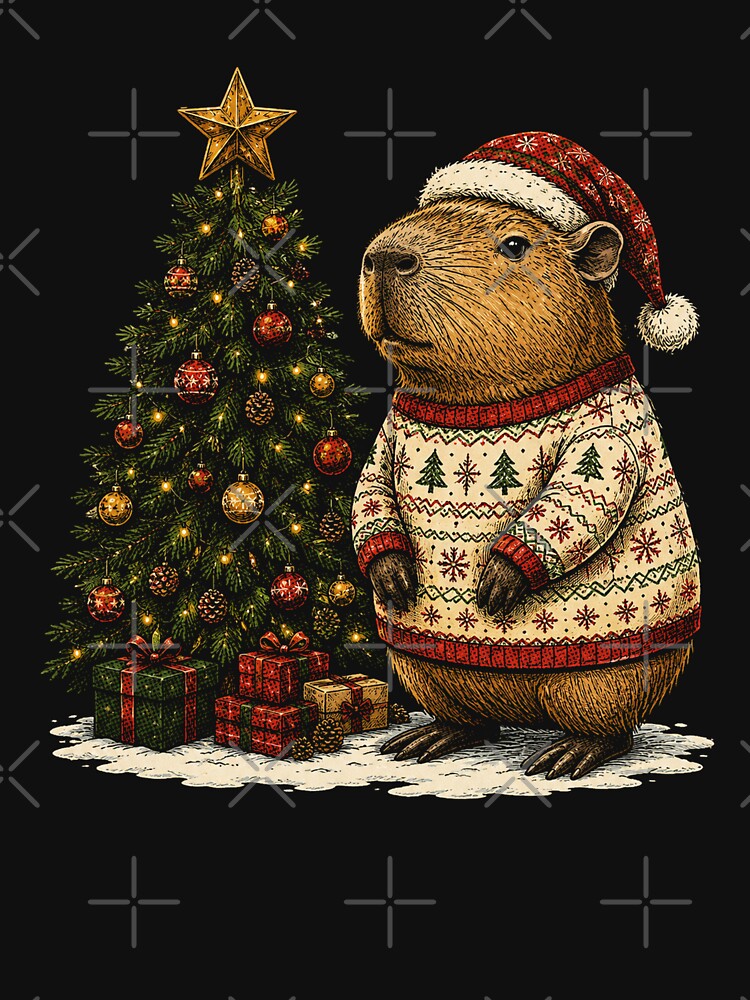 Capybara with santa hat Christmas Tree Winter Animals by SOUFIANE1991