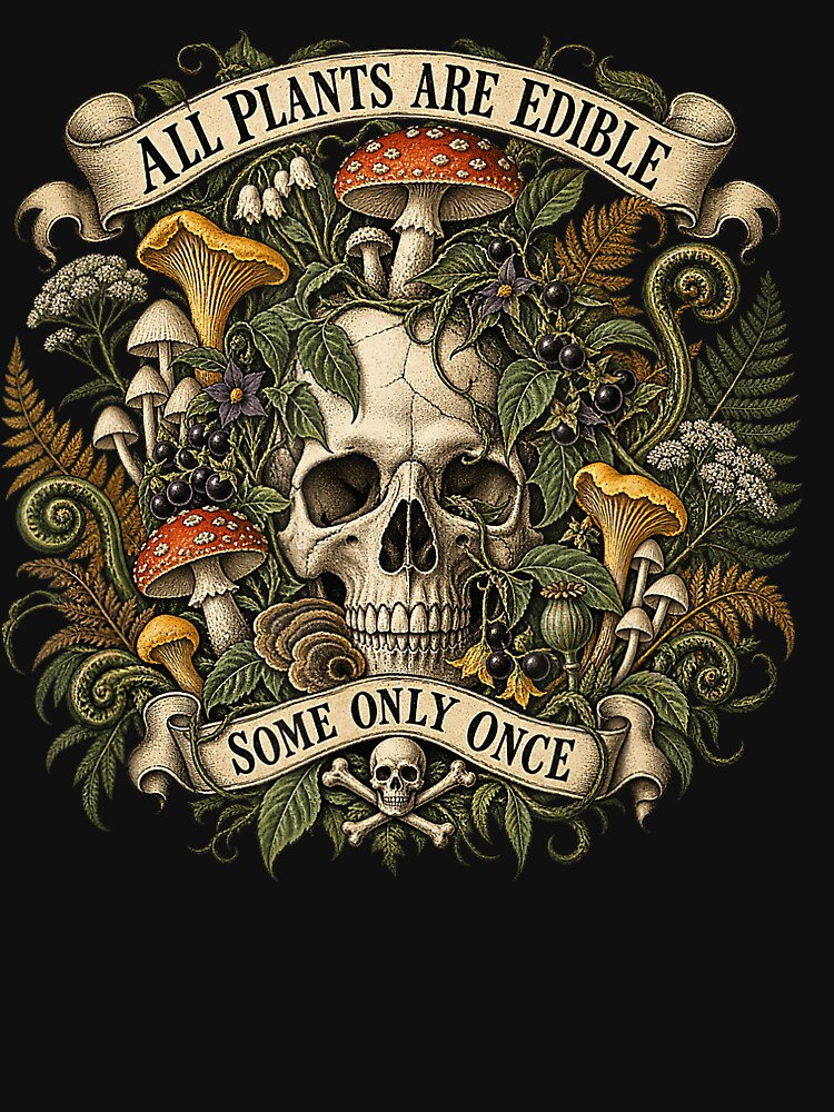 All Plants Are Edible Gothic Mushroom Skull by NoeValdric