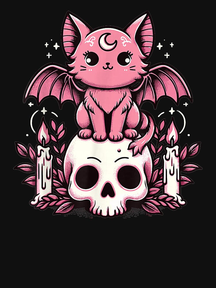 Kawaii Pastel Goth Creepy Cute Cat Bat Skeleton by moabeArtistic