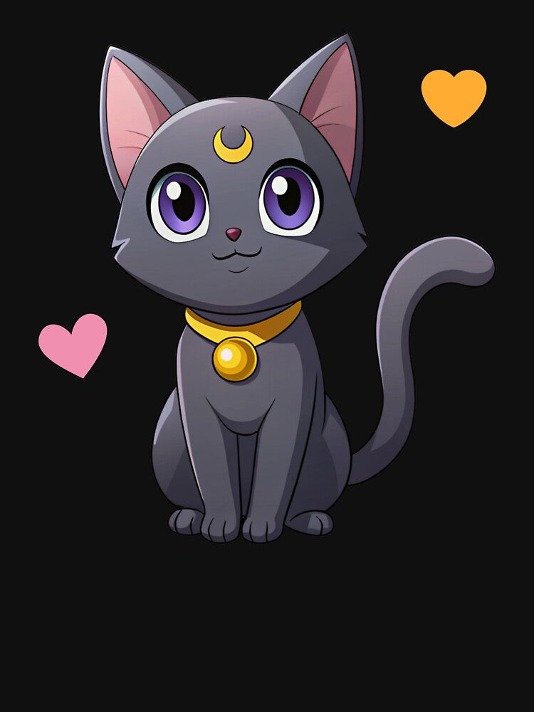 Kawaii Moon Black Cat | Cute Chibi Lunar Kitty Cartoon Illustration by Mousy17