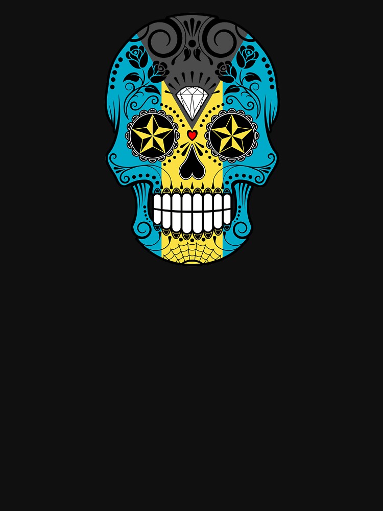 Sugar Skull with Roses and Flag of Bahamas by JeffBartels