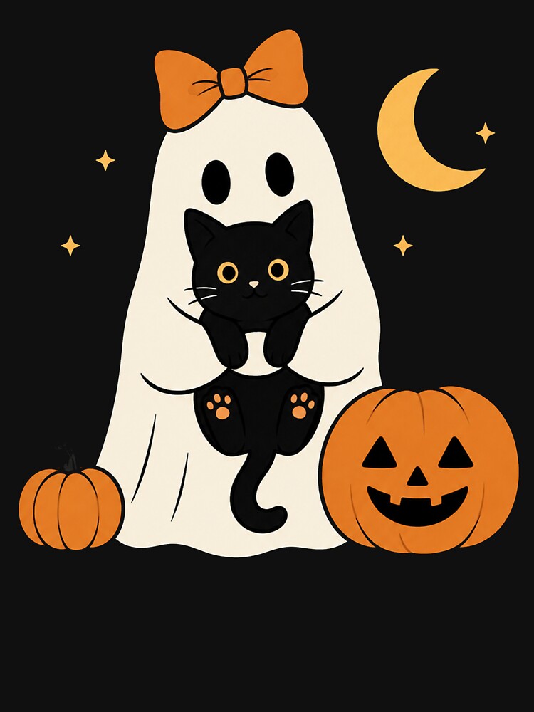 Ghost Holding Black Cat funny halloween by Kladhadredo