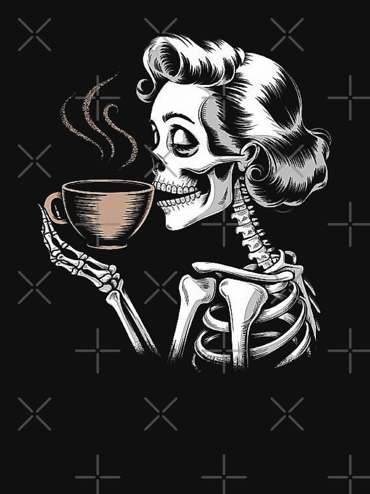Skeleton Woman Drinking Coffee in Vintage Style by love3617