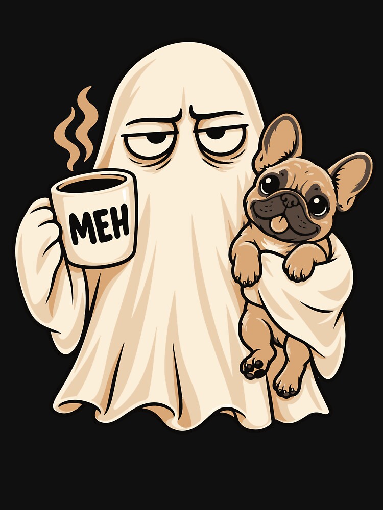 Grumpy Ghost With French Bulldog Funny Halloween Meh Coffee Dog Lover by PixelForge Studio2