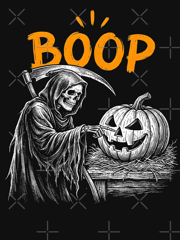 Vintage Halloween Grim Reaper Pumpkin Boo Retro Halloween Shirt by ArcaneArtistry