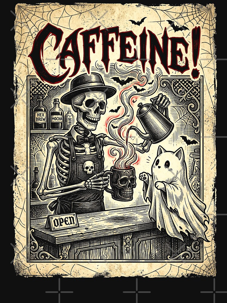 Caffeine Halloween Coffee Skeleton Vintage Gothic Coffee Lover by ArcaneArtistry