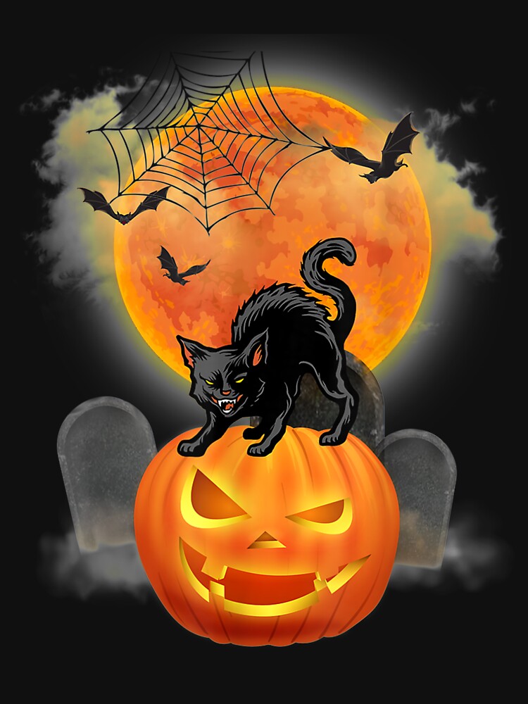 Halloween Lover Black Cat With Pumpkin And Moon by charissamo77