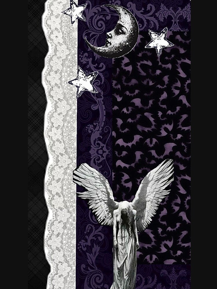 Vintage Goth Angel Crescent Moon - Whimsigoth Alt Aesthetic Print by BrontesWhimsyStore