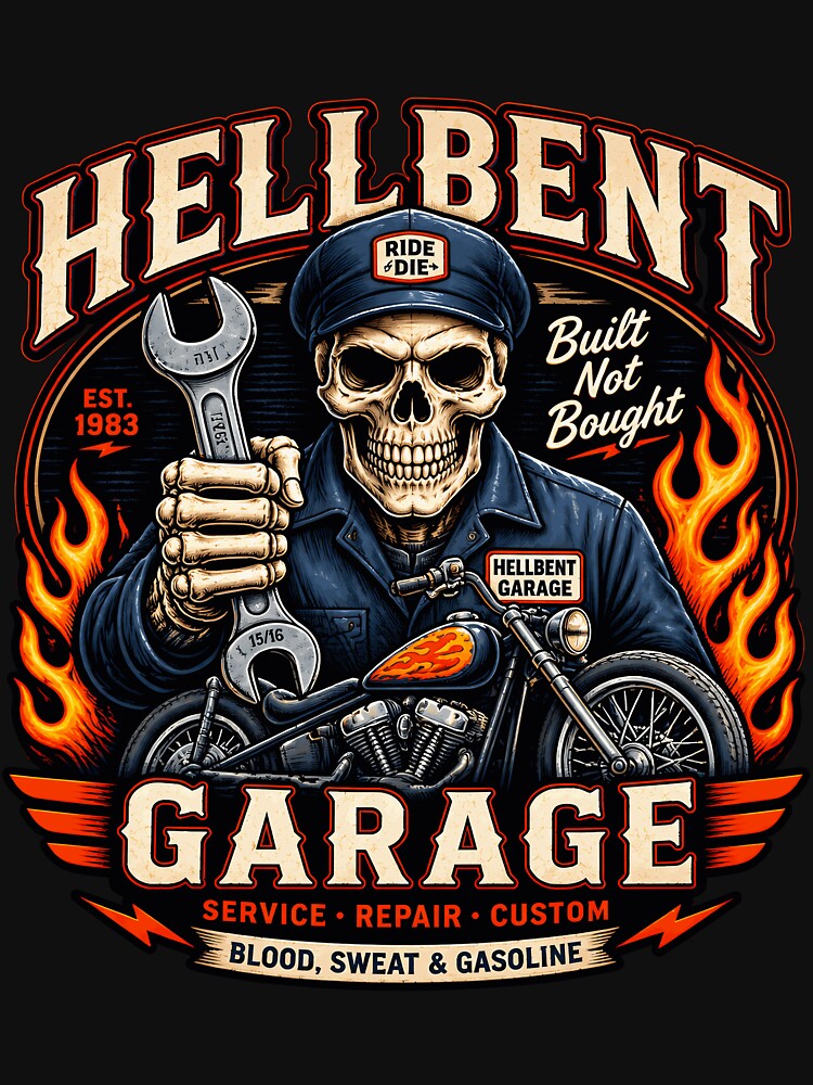 Hellbent Garage Skeleton Biker by netimdomains