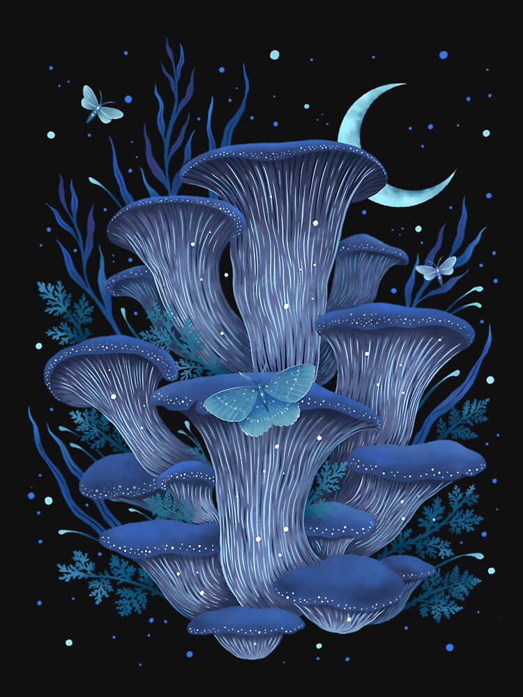 Blue Oyster Mushroom Botanical Illustration by mbaeriszake