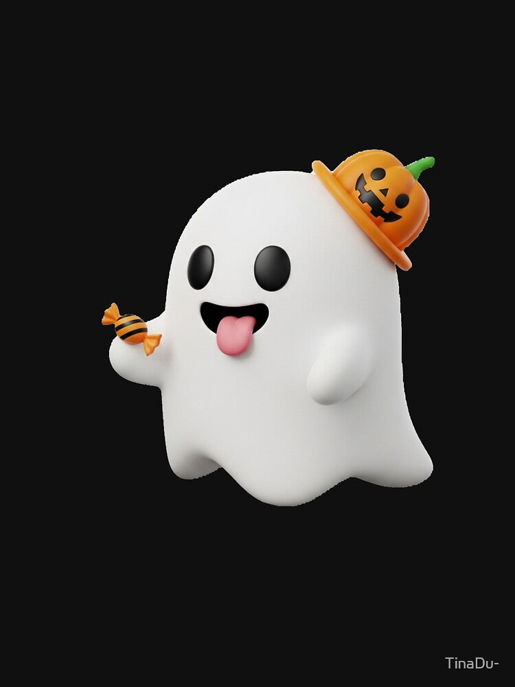 Funny Cute Ghost with Candy | Halloween Pumpkin Hat Design by TinaDu-
