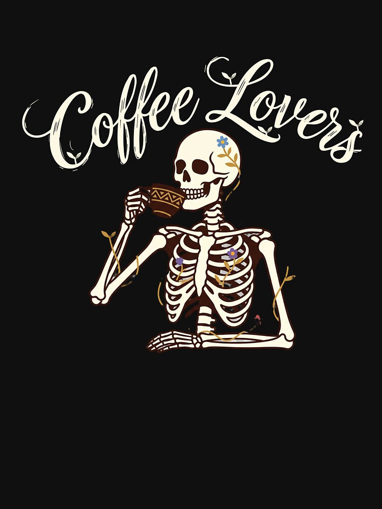 Vintage Skeleton Drinking Coffee Floral Aesthetic Art by FlatInkStudio