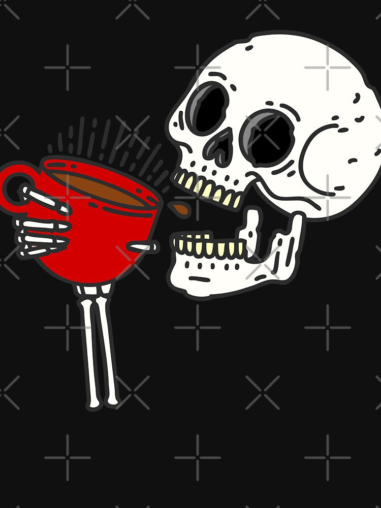halloween coffee drinking skull skeleton red by Gossip Rag